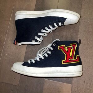 Louis Vuitton Men’s Sneakers Size 7.5 Denim And Logo Excellent Condition No Box